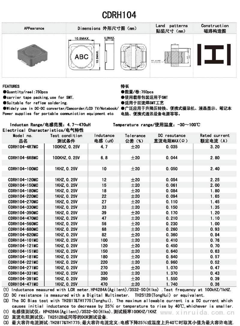 芯瑞達電子,CDRH104電感,貼片電感,功率電感,繞線(xiàn)電感