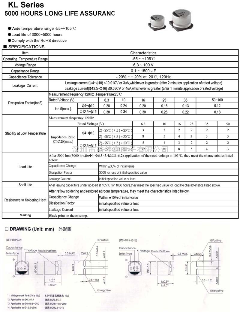 KL系列鋁電解貼片電容