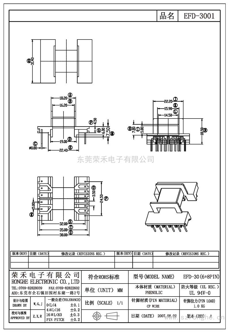 RH-EFD-3001/EFD-30臥式 (6+8PIN)